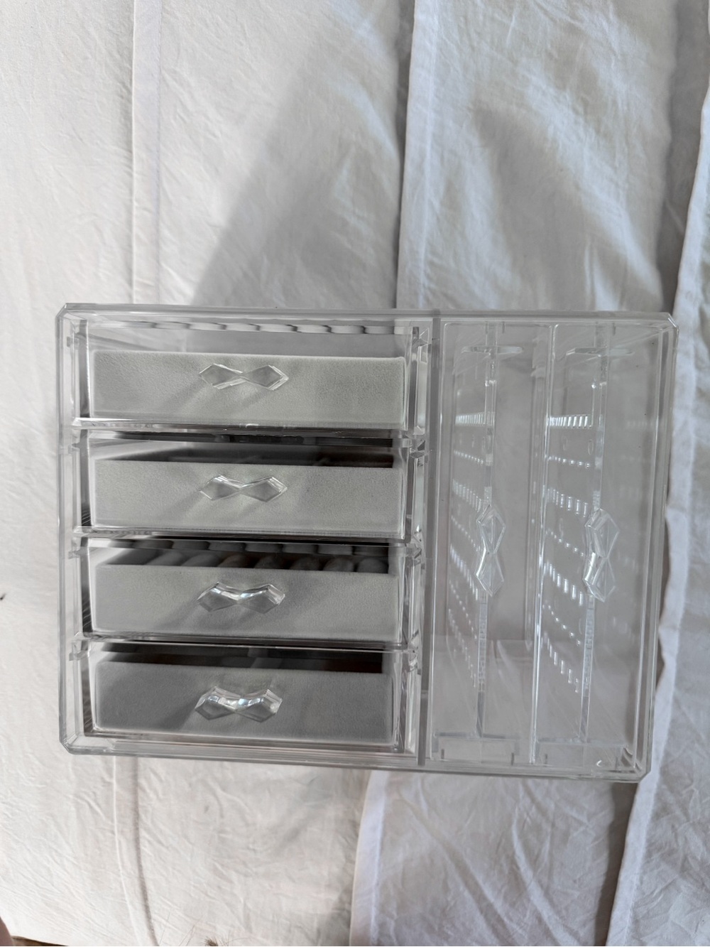 Clear Acrylic Jewelry Organizer with White Drawer Fronts